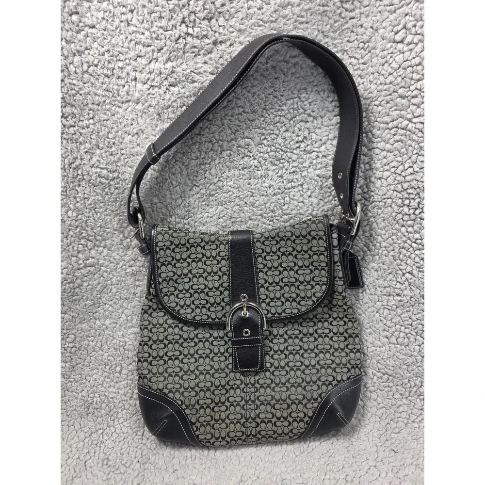 Coach K3M 6376 Black Signature Canvas Leather Adjustable Shoulder Bag‎
